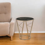 24" Champagne & Black Faux Marble Glass Round End Table - 22" x 22" x 24"