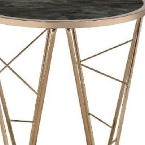 24" Champagne & Black Faux Marble Glass Round End Table - 22" x 22" x 24"