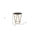 24" Champagne & Black Faux Marble Glass Round End Table - 22" x 22" x 24"