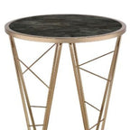 24" Champagne & Black Faux Marble Glass Round End Table - 22" x 22" x 24"