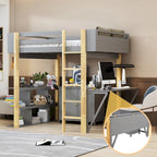 Hochbett aus Holz mit integriertem Stauraumschrank, Fächern und klappbarem Schreibtisch