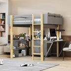 Hochbett aus Holz mit integriertem Stauraumschrank, Fächern und klappbarem Schreibtisch