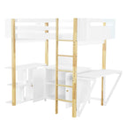 Hochbett aus Holz mit integriertem Stauraumschrank, Fächern und klappbarem Schreibtisch
