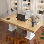 Wood Grain Tabletop with White Base – Dining, Conference & Office Desk