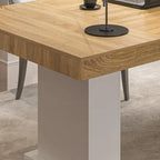 Wood Grain Tabletop with White Base – Dining, Conference & Office Desk