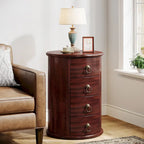 Round Solid Wood End Table with 4 Drawers, No Assembly Required