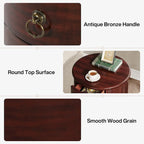 Round Solid Wood End Table with 4 Drawers, No Assembly Required
