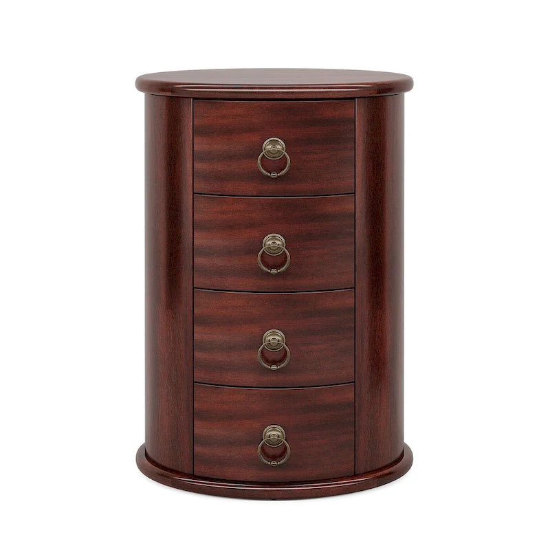 Round Solid Wood End Table with 4 Drawers, No Assembly Required