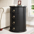 Round Solid Wood End Table with 4 Drawers, No Assembly Required