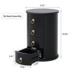 Round Solid Wood End Table with 4 Drawers, No Assembly Required