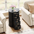 Round Solid Wood End Table with 4 Drawers, No Assembly Required