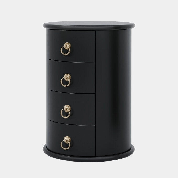 Round Solid Wood End Table with 4 Drawers, No Assembly Required