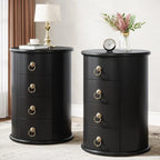Round Solid Wood End Table with 4 Drawers, No Assembly Required