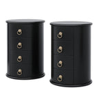 Round Solid Wood End Table with 4 Drawers, No Assembly Required