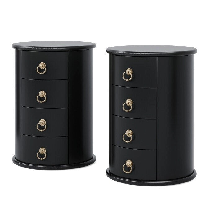 Round Solid Wood End Table with 4 Drawers, No Assembly Required