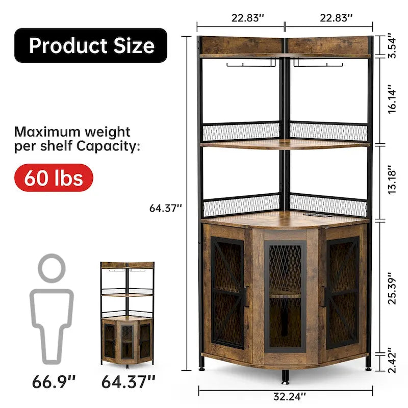 5-Tier Corner Wine Cabinet with LED Light and Glass Holder