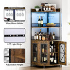 Eck-Weinschrank mit 5 Ebenen, LED-Beleuchtung und Glashalter