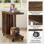 Odkládací stolek ve tvaru C se 2 úrovněmi, pojízdný stolek k pohovce a posteli s kolečky s aretací