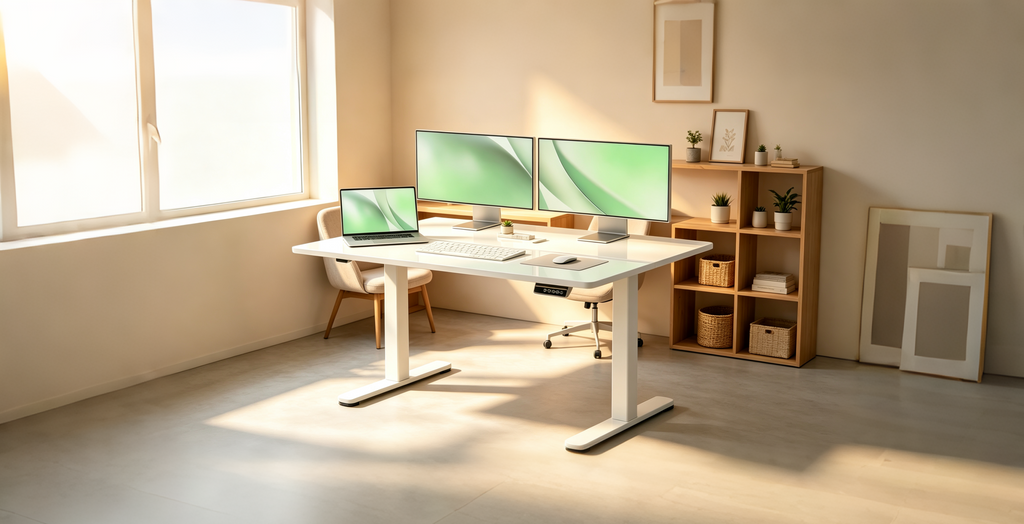 Glass Standing Desk, White Adjustable Height